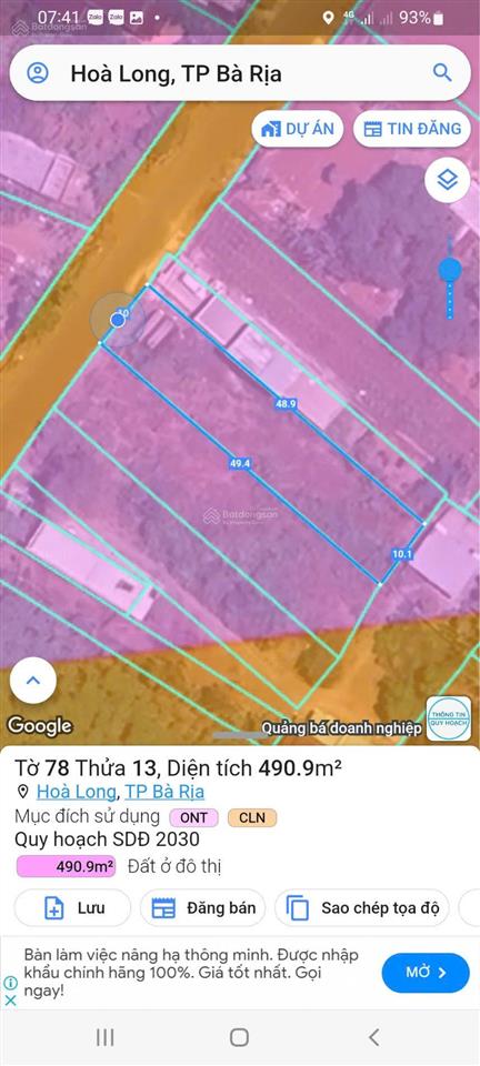 Đất mặt tiền nhựa hòa long (cũ)  vuông vức đẹp  3,8 tỷ