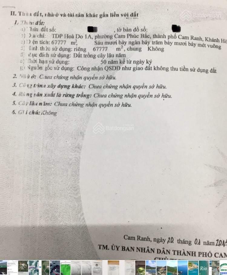 Bán gần 6,8 hecta đất cln  cam phúc bắc  cam ranh