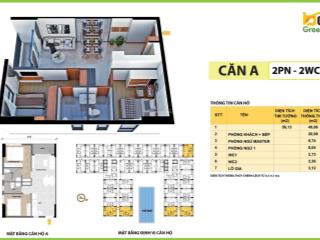 Chính chủ gửi bán căn 2pn  2wc 57m2 bcons green view thoáng không bị chắn, giá 2,43 tỷ còn bớt