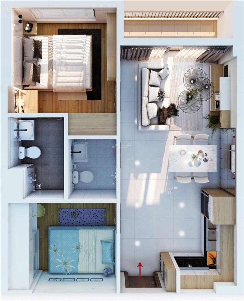 Bán căn 2 phòng ngủ, 2wc diện tích 53,6m2 chung cư bcons miền đông giá 2,3 tỷ, sổ sẵn hỗ trợ vay.