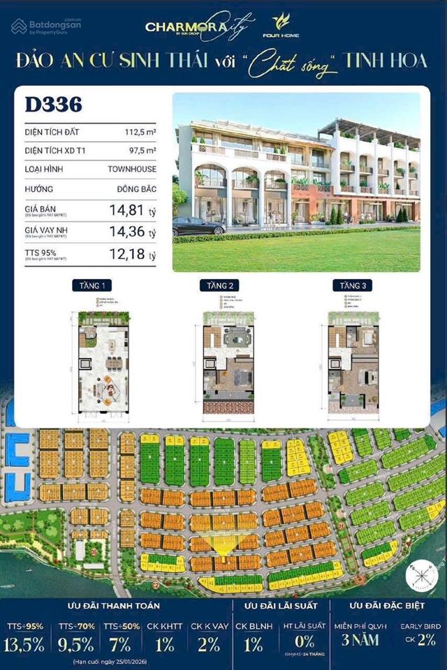 Nhà liền kề 3 tầng khu đô thị charmora cỉty  sun group nha trang giá thanh toán sớm 12ty180 triệu