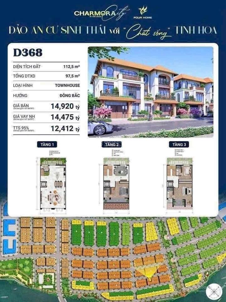 Căn liền kề 3 tầng trục chính d6 dự án charmora city sun nha trang
