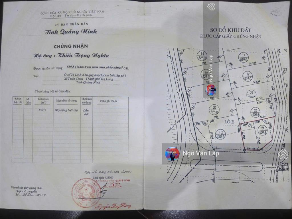 Bán lô góc biệt thự đồi tuần châu 559m2 view biển hướng đông nam, giá 31tr/m2