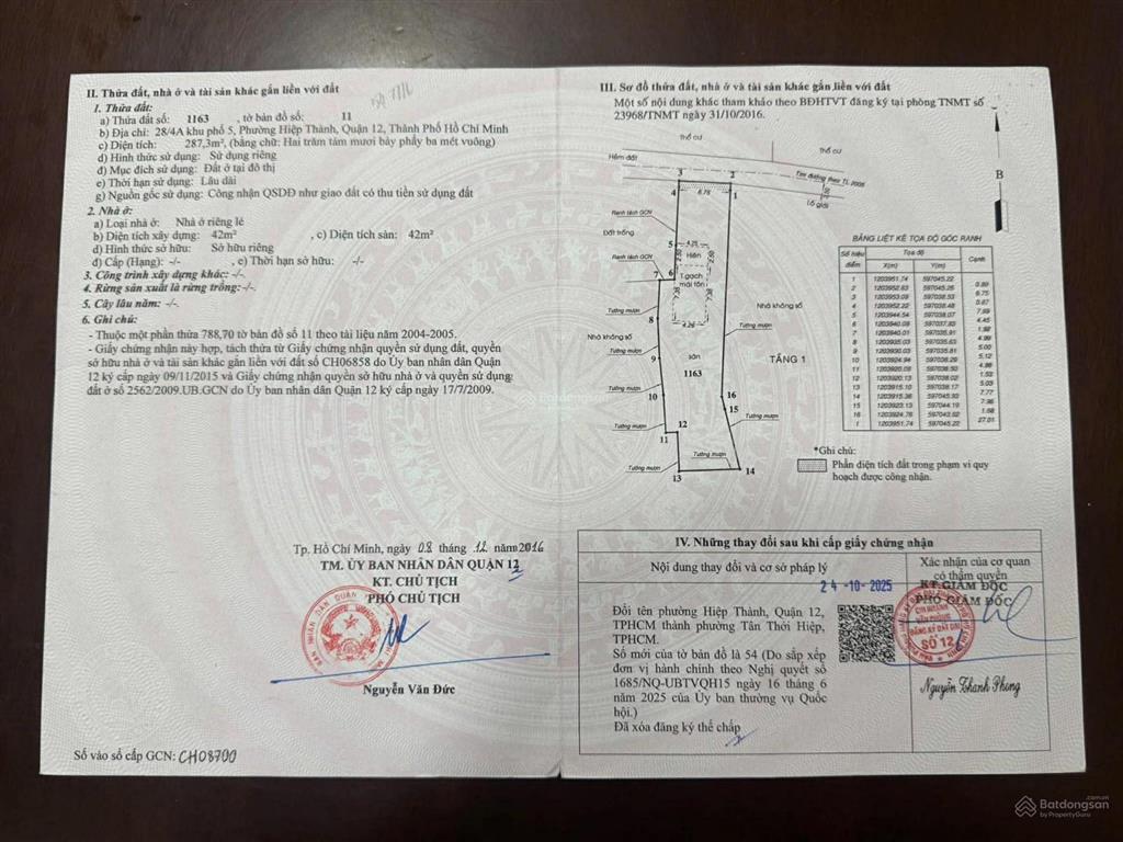 Bán nhà gấp dt 287m2 khu phố 4, phường hiệp thành quận 12, giá bao thấp nhất khu vực