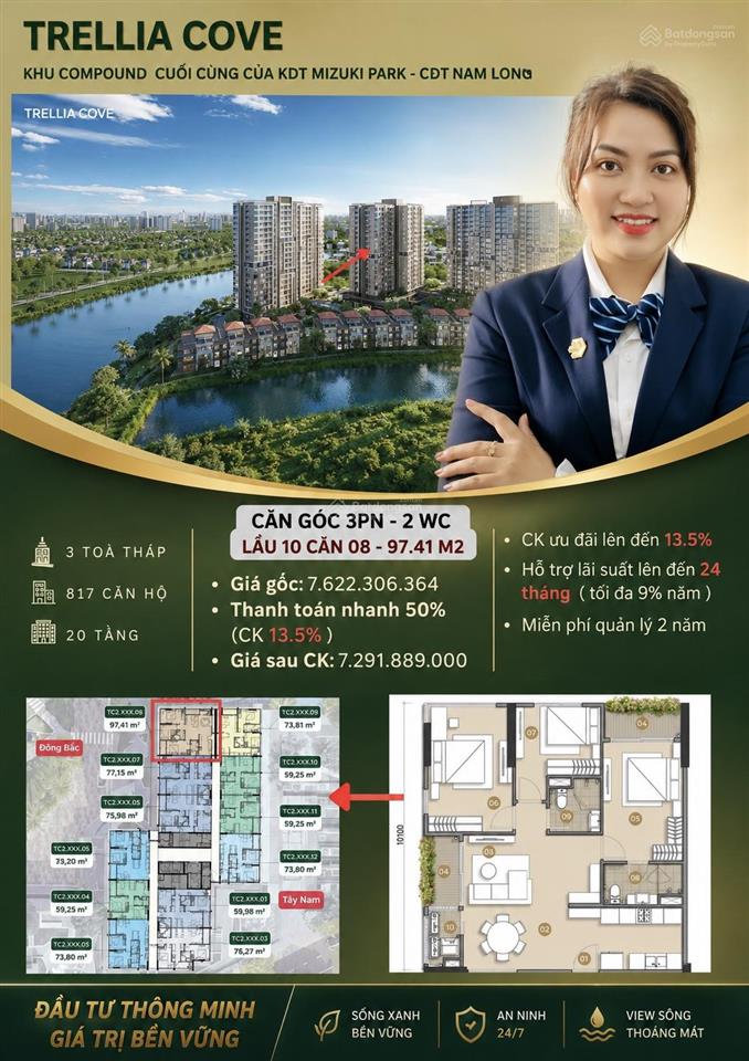 Trellia căn 3pn view đông nam cực thoáng tiến độ giãn dòng tiền ck tốt nhất trực tiếp cdt nam long