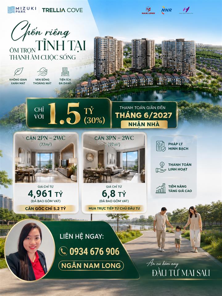 Mizuki park căn hộ compound trellia cao cấp, giỏ hàng căn đẹp trực tiếp nam long ck 13.5%