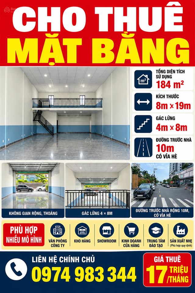 Cho thuê mặt bằng 184m ngang 8m nguyễn bỉnh khiêm, đông hòa 17tr/tháng