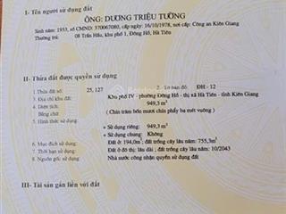 Bán đất tại phương thành, hà tiên, 4,3 tỷ, 949,3 m2, giá ưu đãi  mr kiệt 0834 871 ***