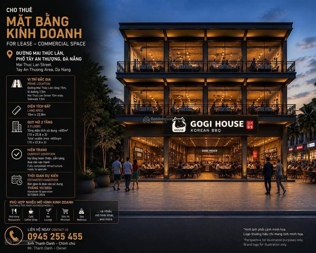 Cho thuê mặt bằng 3 tầng phố tây an thượng, đà nẵng (600m2)
