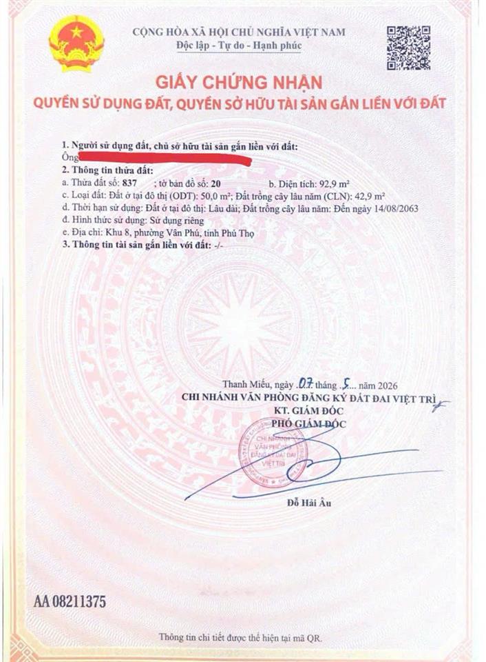 Bán nhanh lô đất đẹp khu 8 vân phú, giá bán nhanh 1,3 tỷ, 92,9m2