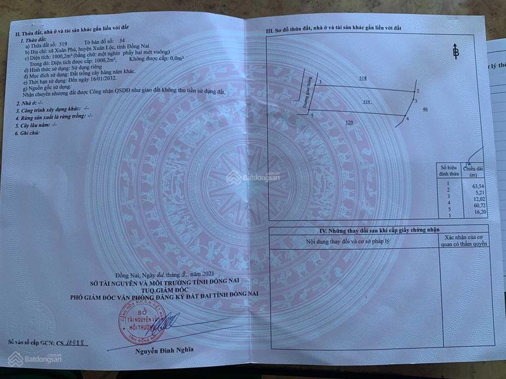 Bán lô đất 1000m2 tại xuân phú, xl, đồng nai cách ql1 chỉ 700m cách sân bay lt 40km. giá 1.2 tỷ