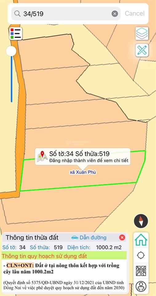 Bán lô đất 1000m2 tại xuân phú, xl, đồng nai cách ql1 chỉ 700m cách sân bay lt 40km. giá 1.2 tỷ