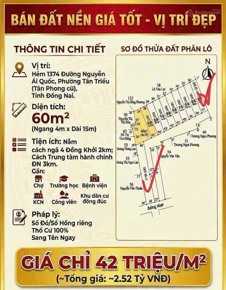 Đất đầu tư chỉ từ 2,5 tỷ/nền 62m2 sổ sẵn full thổ cư ngay gx thuận hoà ( p.tân phong cũ)