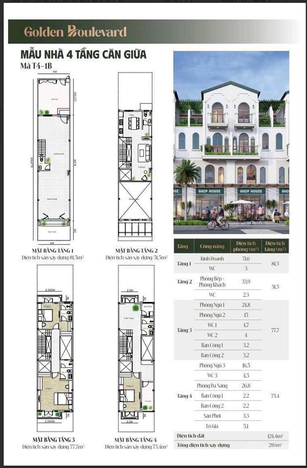 Shophouse view đẹp tại golden boulevard, 7,25 tỷ, 125m2, 4pn, 5ưc thành phố mới bình dương