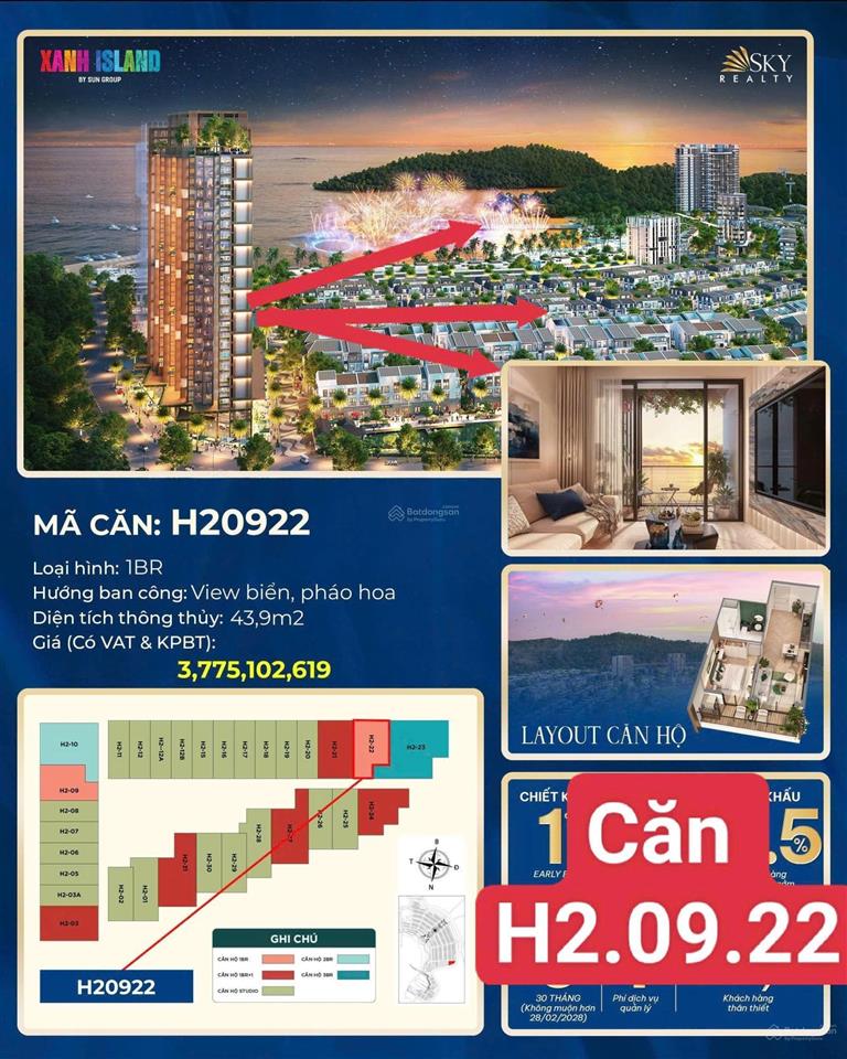 Bán căn 1pn sun cát bà view biển, pháo hoa h2 chỉ 3.7 tỷ