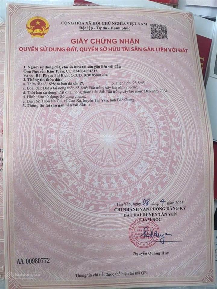 Chỉ 1,9xx tỷ sở hữu ngay lô đất mặt tỉnh lộ 295 ngọc châu, tân yên.