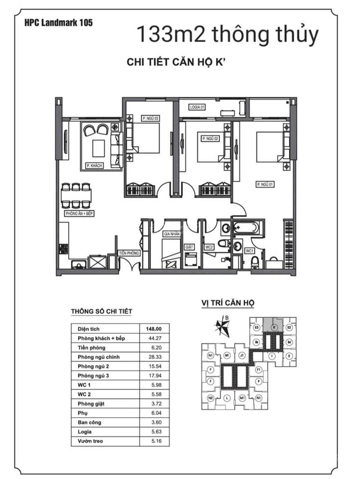 Chính chủ mua liền kề nên cần bán căn 133m2 3pn 3vs toà hpc 105 full đồ đẹp giá 8.5 tỷ có gia lộc