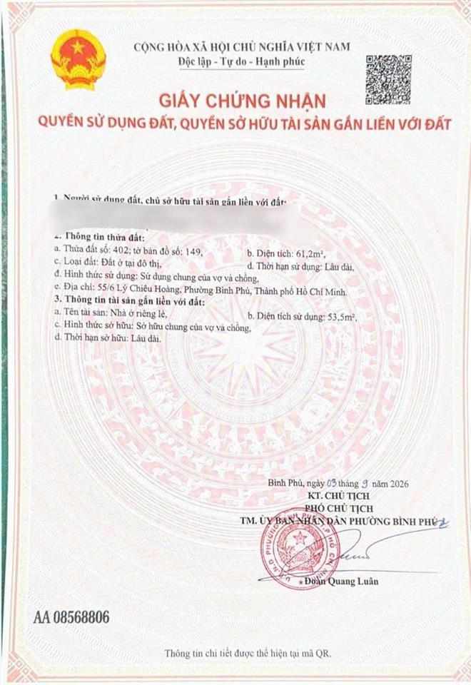 Cần bán nhà 2 tầng đường 11m, diện tích 61,2m2. giá 7,8 tỷ.