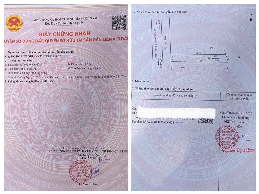 Bán nền 147m2 thổ cư mặt tiền đường nguyễn viết xuân, thới an đông, cần thơ cách kcn trà nóc 5,5km