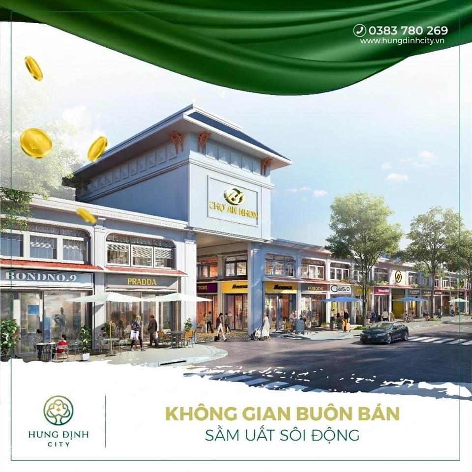 Bán liền kề dự án hưng định city  an nhơn diện tích đất từ 100m2 thuận lợi mở shop
