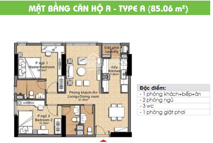 Bán căn hộ 90m2, 2pn, giá 2 tỷ 650.  ms hậu 0909 910 ***