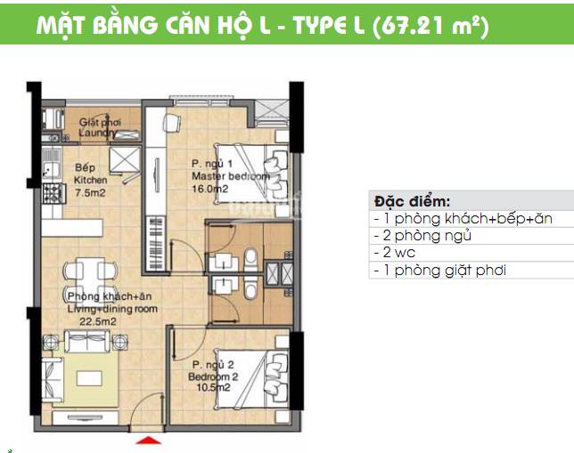 Bán căn hộ 67m2, 2pn, full nội thất, giá 2 tỷ 450.  ms hậu 0909 910 ***