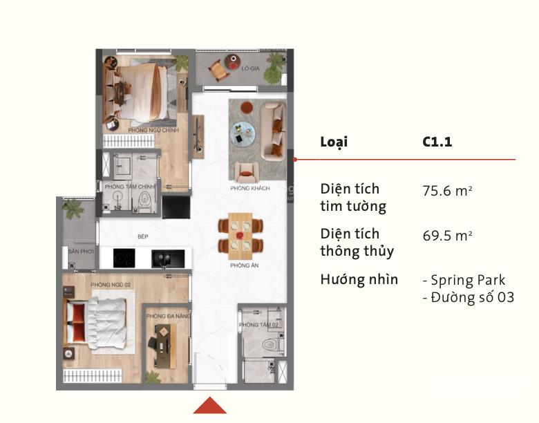 2pn persa place  t. 0x. 08  tầng đẹp  75.6m2  giá 4.023 tỷ  ptt vay  đầu tư tiềm năng lớn