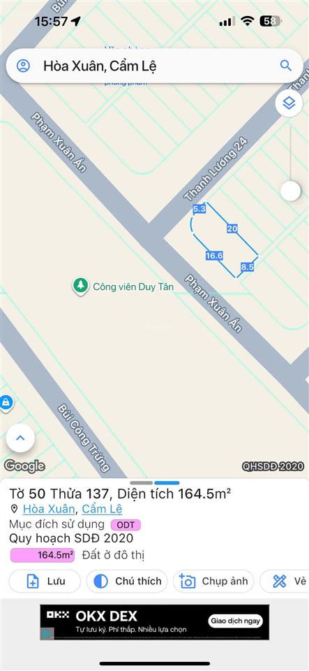 Bán lô góc đẹp 165m2 (8,5x20) 2 mặt tiền thanh lương 24 và phạm xuân ẩnđối diện công viên đẹp