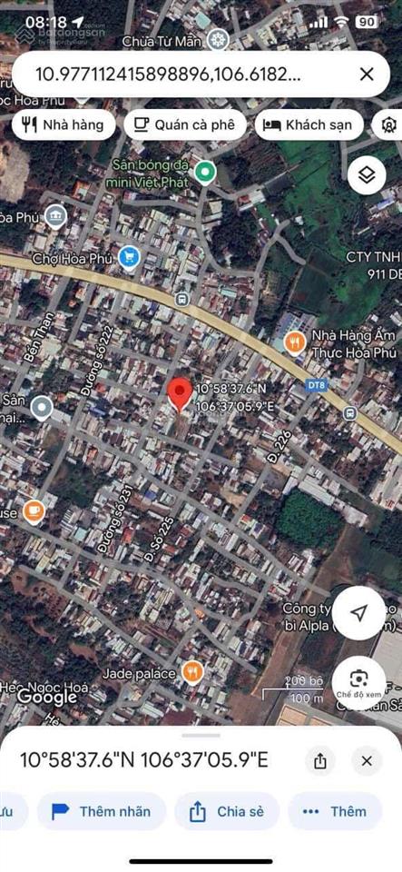 Bán lô đất full thổ cư kế bên chợ hoà phú đường xe tải thông khu dân sầm uất không lỗi phong thủy