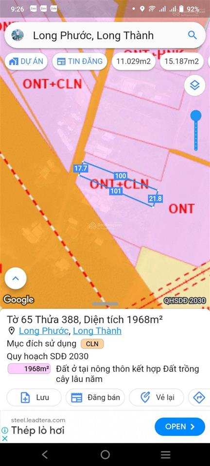 Cần bán 2 lô đất mặt tiền đường nhựa 1/quốc lộ 51 & đường chính bàu cạn, thổ cư, mặt trước sân bay