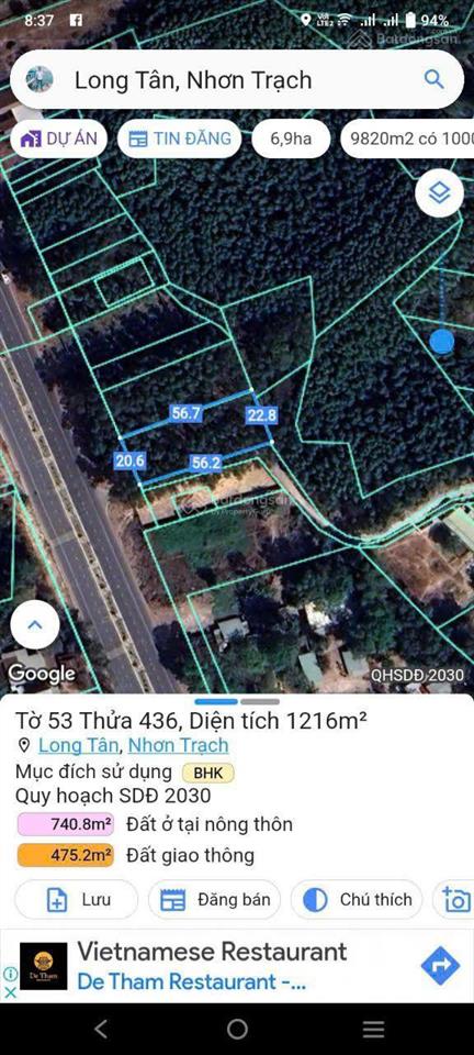 Cần bán lô đất góc 2mt đường nguyễn hữu cảnh sát cổng chào long tân, qh ont, gần vđ03, giá đầu tư