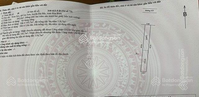 Bán đất giá chỉ 4,3 triệu vnd/m2 tại đà bắc, hòa bình