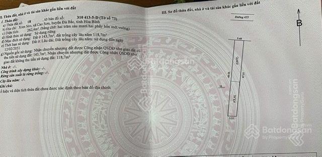 Bán đất giá chỉ 4,3 triệu vnd/m2 tại đà bắc, hòa bình