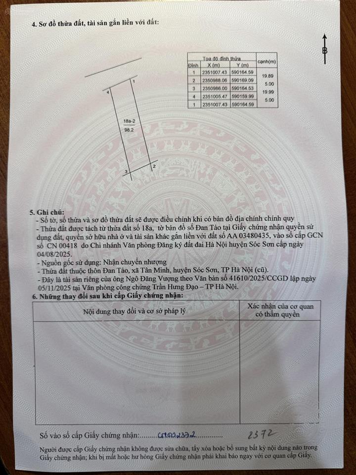 Bán 98.2m2 đất đan tảo, tân minh, sóc sơn, hà nội.  0983 966 ***