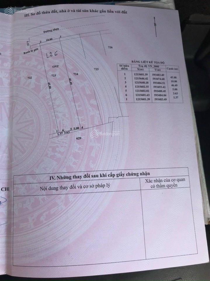 Đất thổ cư (10x46m), hoà phú, củ chi