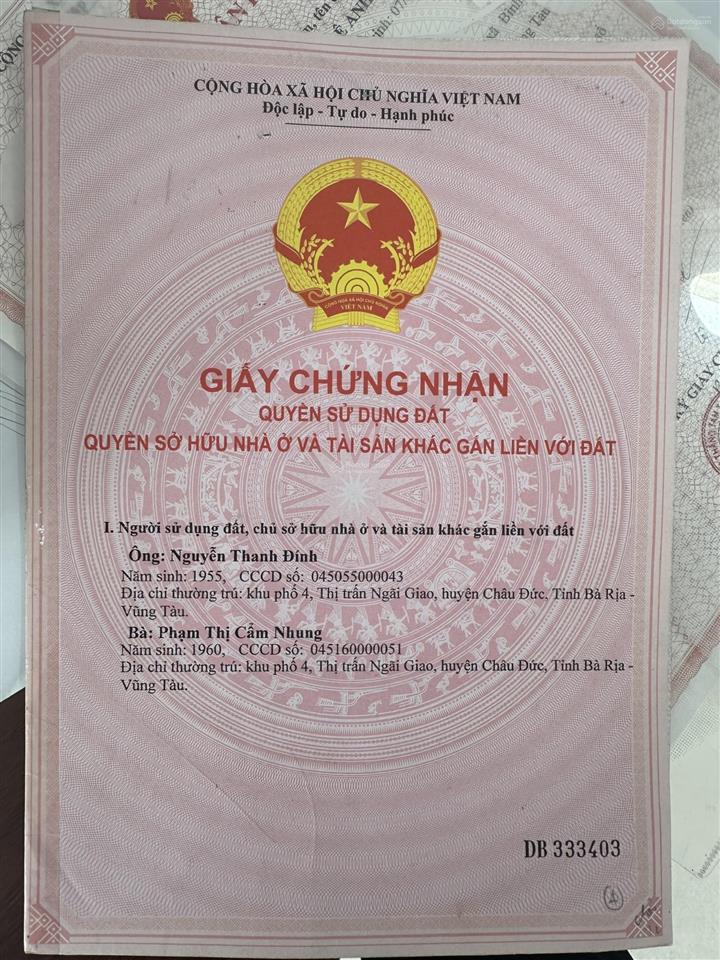 Đất thổ cư, đường bình giã  đá bạc, huyện châu đức, tỉnh bà rịa vũng tàu
