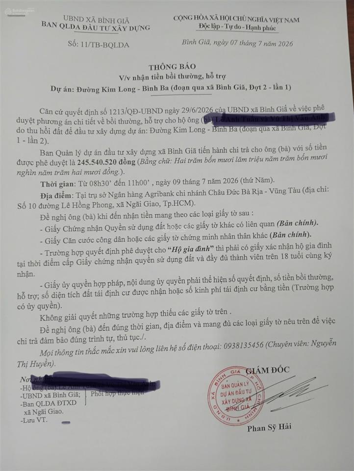 Đất thổ cư, đường bình giã  đá bạc, huyện châu đức, tỉnh bà rịa vũng tàu