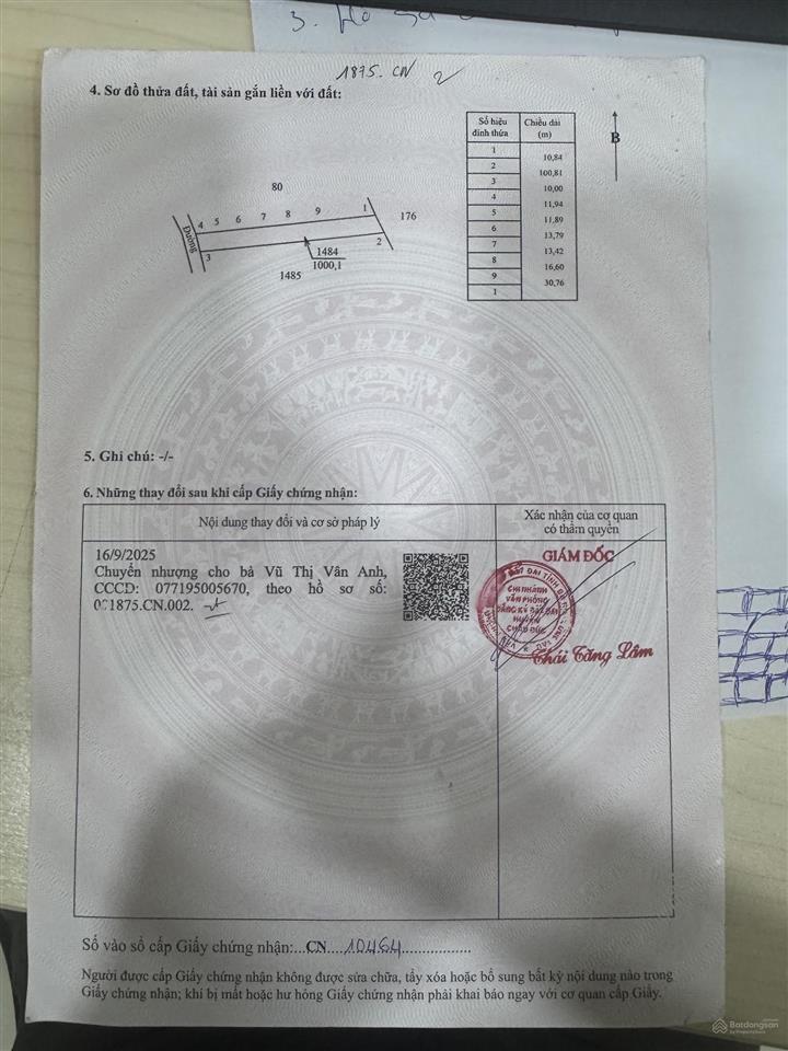 Bán đất vườn diện tích 1000m2, đường nhựa rộng 4m, diện tích mặt tiền 10m