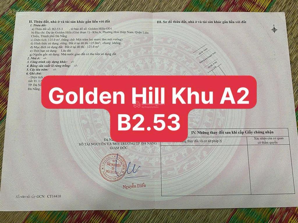 Chính chủ cần bán đất khu golden hill . bên cạnh trường . chỉ 3 tỷ 850 , rẻ nhất khu a2