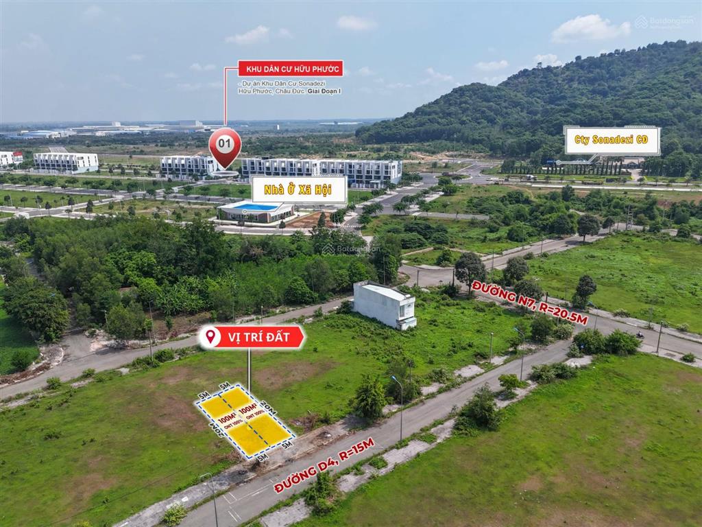 Bán 2 lô liền kề đường d4, tái định cư sonadezi suối nghệ, châu đức. vị trí đẹp sát dự án hữu phước
