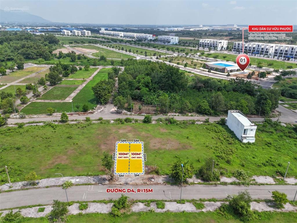 Bán 2 lô liền kề đường d4, tái định cư sonadezi suối nghệ, châu đức. vị trí đẹp sát dự án hữu phước