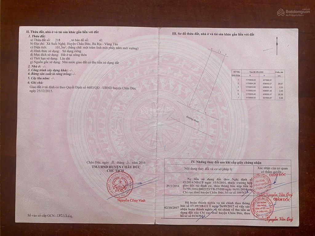 Bán lô tái định cư đường n13 sonadezi suối nghệ, châu đức, brvt