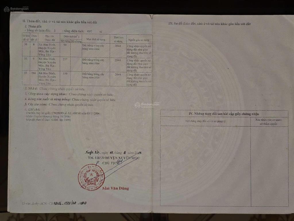 Bán 4 sào 8 đất quy hoạch sông ray 2, xã hòa bình, huyện xuyên mộc, br  vt