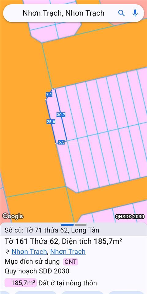 Bán lô góc 185m2 đường 30 và 35m khu dân cư long tân city mặt tiền 25c.  0938 903 ***