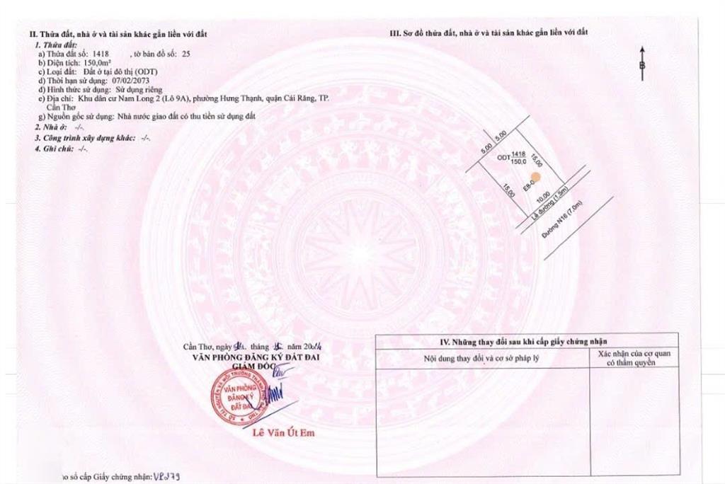 Nền 10*15 khu dân cư nam long 2