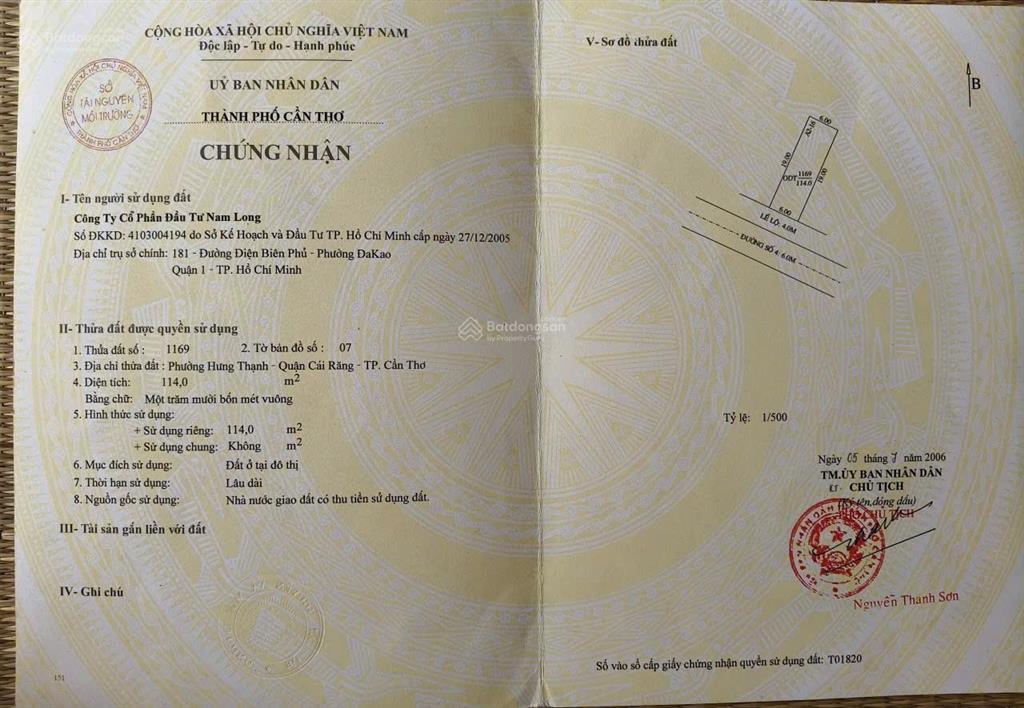Nền (6*19)m khu dân cư nam long (giá 4,7 tỷ)