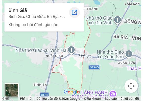 Bán đất bình giã, châu đức  118m²  khu dân cư hiện hữu  giá 550 triệu
