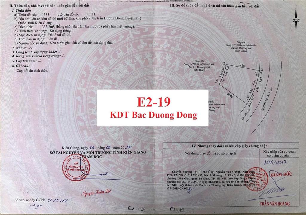 Chính chủ gửi bán nền biệt thự giá rẻ khu 67ha bắc dương đông  phú quốc