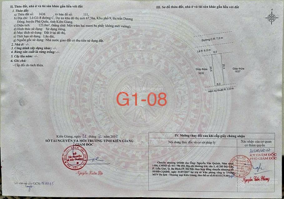 Chính chủ gửi bán nền nhà phố g108 đối diện trường mầm non khu 67ha phú quốc