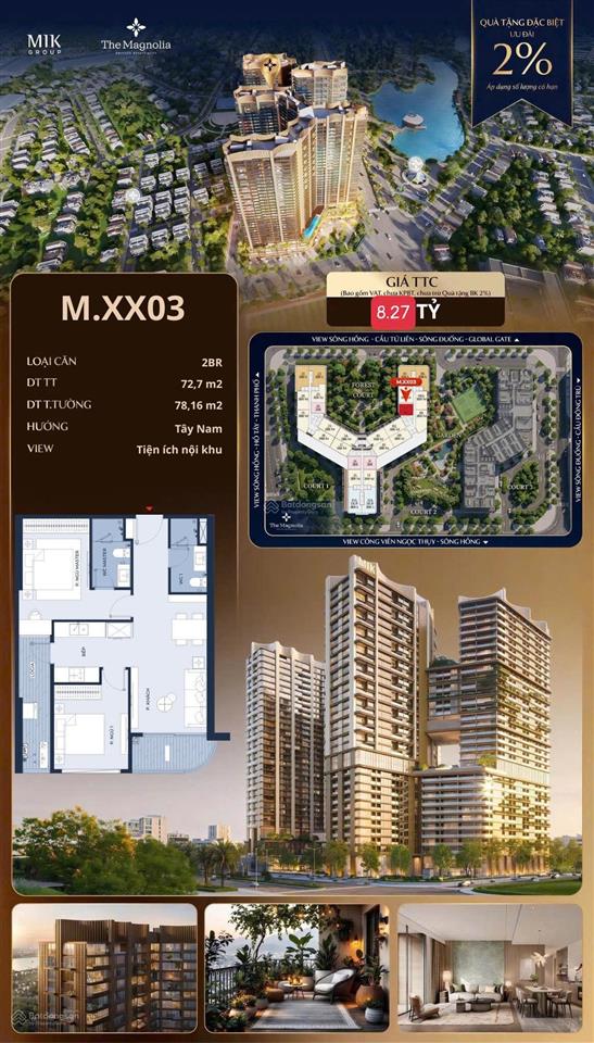 Độc quyền căn 2pn the magnolia khai sơn view nội khu giá chỉ 8,27 tỷ  0786 598 ***